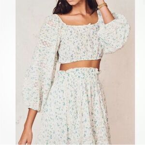 LoveShackFancy Floral White and Blue Blouse